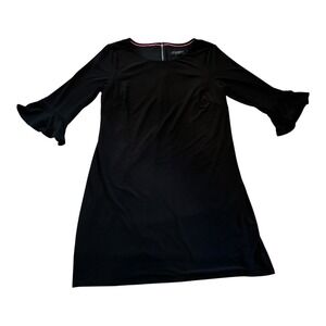 Laundry By Shelli Segal Women Sz10 Black 3/4 Circular Flounce Sleeve Shift Dress